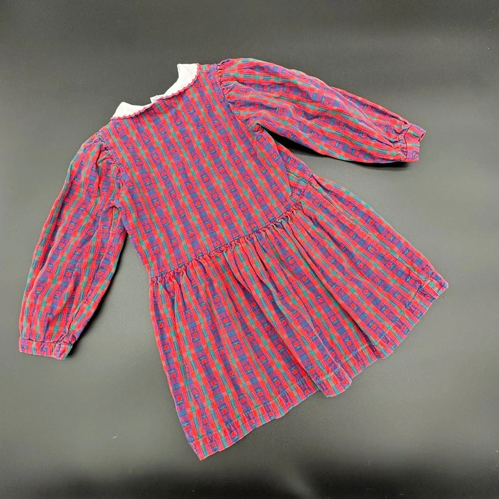 OshKosh B'gosh Plaid Apple Dress Long Sleeve Collared Button Front Drop‎ Waist